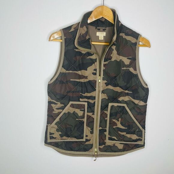 J Crew Puffer Vest Camo Camouflage Print Double Zip Quilted Blogger Favorite S - Picture 5 of 6